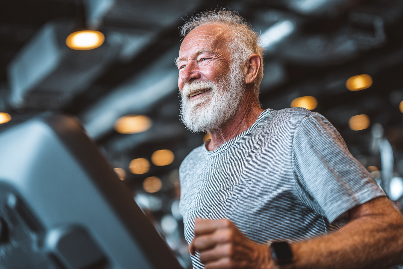 Активні старші люди займаються фітнесом в групі